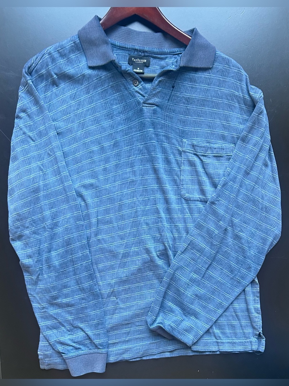 Van Heusen Long Sleeve Blue Polo Shirt